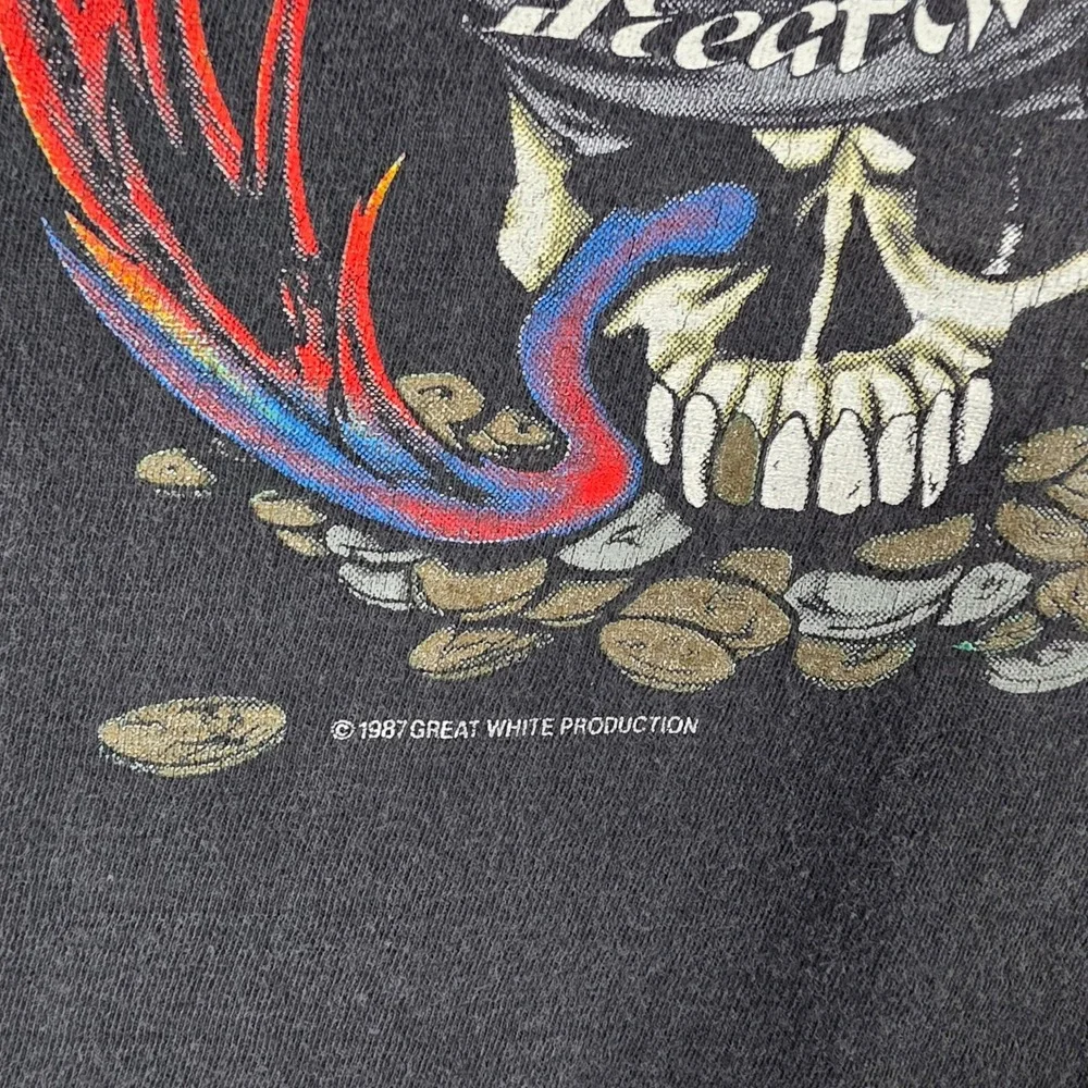 Vintage 1987 Great White Bite Back Tour Shirt Mens Black Cut Off Muscle Tee 80s - Picture 3 of 7
